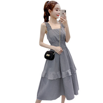 Rochie de dama actuala in carouri in doua culori cu talie inalta