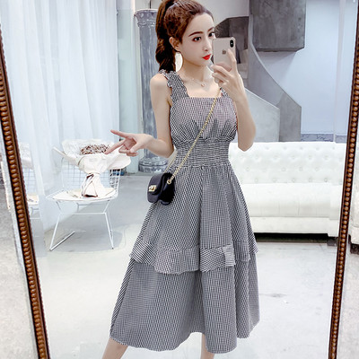 Rochie de dama actuala in carouri in doua culori cu talie inalta