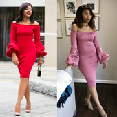 Rochie de dama cu umerii goi in rosu si roz