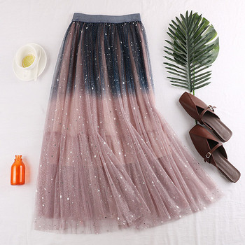 Fusta de dama actuala cu tul in trei culori