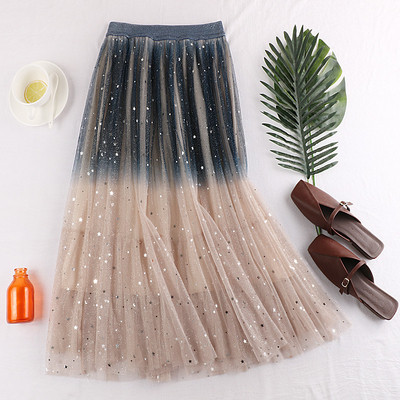 Fusta de dama actuala cu tul in trei culori