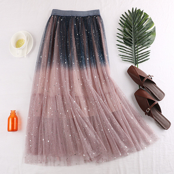 Fusta de dama actuala cu tul in trei culori