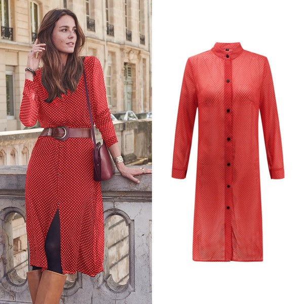 Rochie de damă cu buline și decolteu în V în trei culori