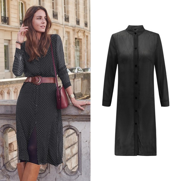 Rochie de damă cu buline și decolteu în V în trei culori