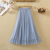 Fusta de damă elegantă cu perle și tul - mai multe culori