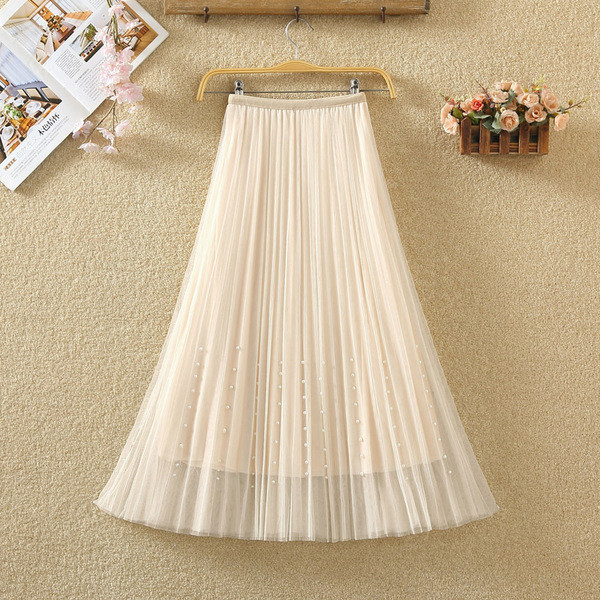 Fusta de damă elegantă cu perle și tul - mai multe culori