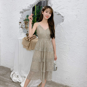 Rochie de dama actuala in doua culori cu bretele subtiri