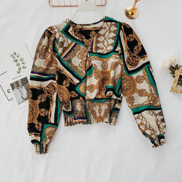 Cămașă elegantă de damă cu model colorat și decolteu în V