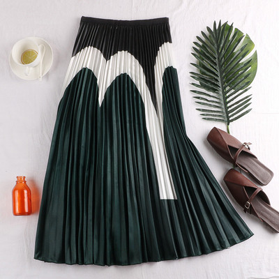 Fusta de dama plisata in trei culori cu talie inalta