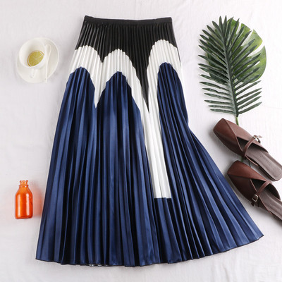 Fusta de dama plisata in trei culori cu talie inalta