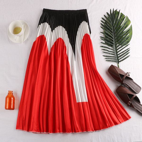 Fusta de dama plisata in trei culori cu talie inalta