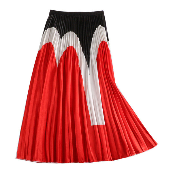 Fusta de dama plisata in trei culori cu talie inalta