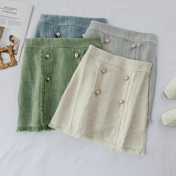 Fusta de dama eleganta cu talie inalta si nasturi in patru culori