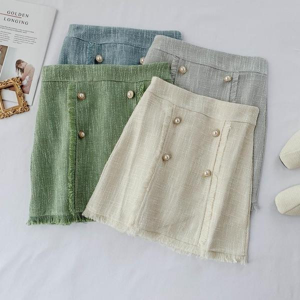 Fusta de dama eleganta cu talie inalta si nasturi in patru culori