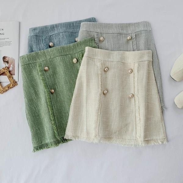 Fusta de dama eleganta cu talie inalta si nasturi in patru culori