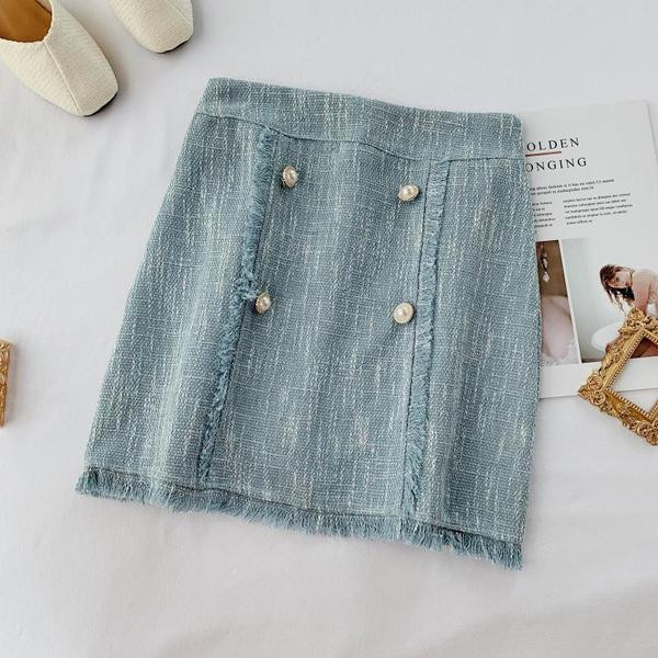 Fusta de dama eleganta cu talie inalta si nasturi in patru culori