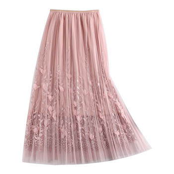 Fusta de dama actuala in patru culori cu tul si broderie