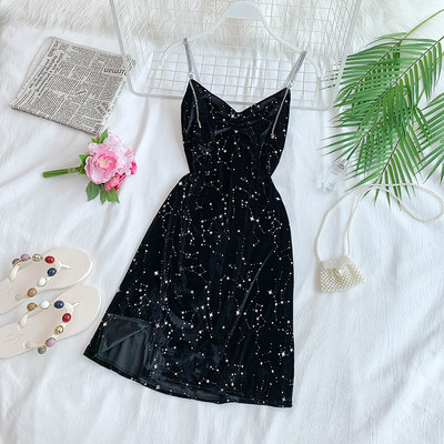 Rochie moderna de dama cu efect stralucitor in negru