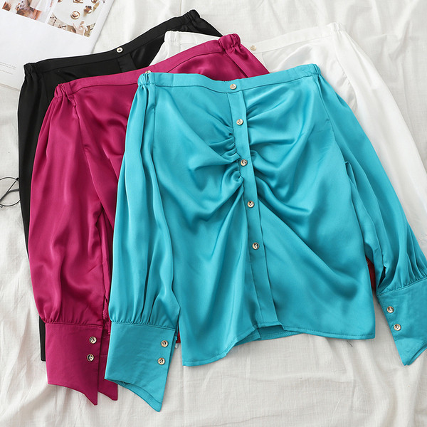 Cămașă elegantă de damă cu mâneci căzute în patru culori