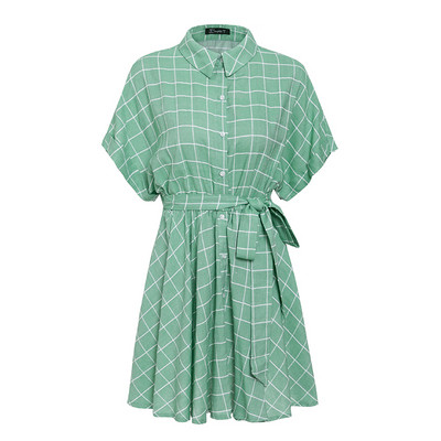 Rochie dama in carouri cu maneca scurta de culoare verde
