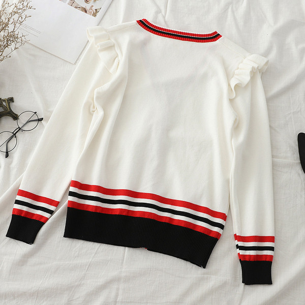 Vesta casual de dama cu decolteu in V si nasturi alb-negru