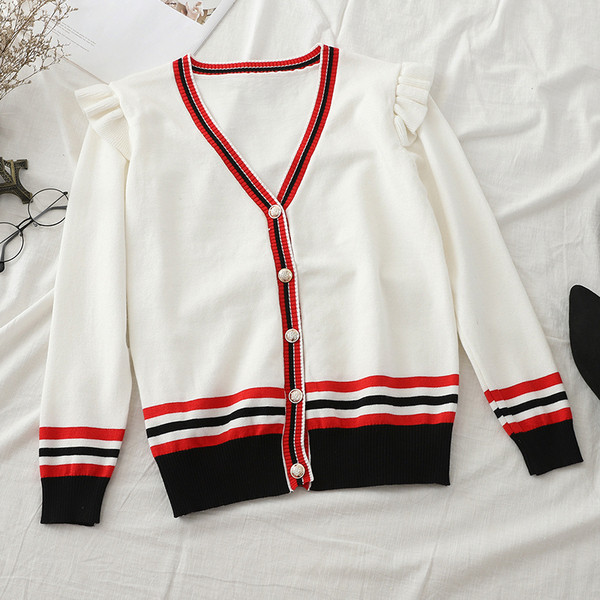 Vesta casual de dama cu decolteu in V si nasturi alb-negru