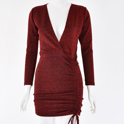 Rochie de dama cu efect stralucitor si decolteu in V in mai multe culori