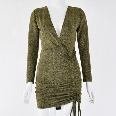 Rochie de dama cu efect stralucitor si decolteu in V in mai multe culori