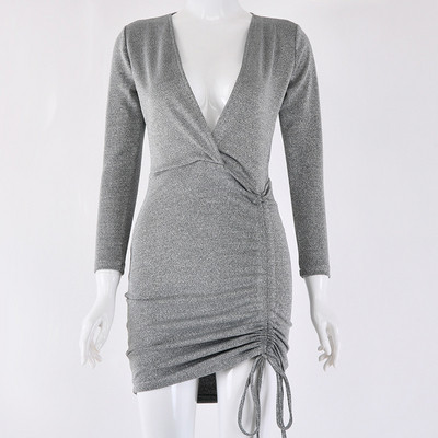 Rochie de dama cu efect stralucitor si decolteu in V in mai multe culori