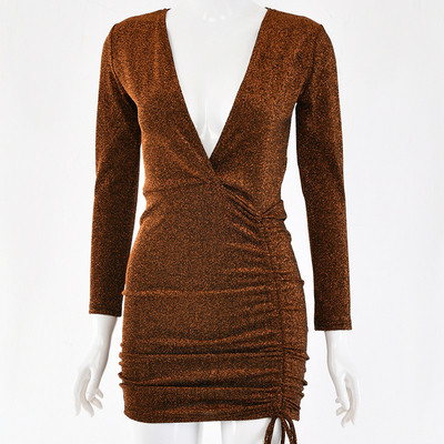 Rochie de dama cu efect stralucitor si decolteu in V in mai multe culori