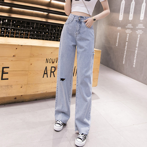 Blugi casual dama - model larg cu talie inalta