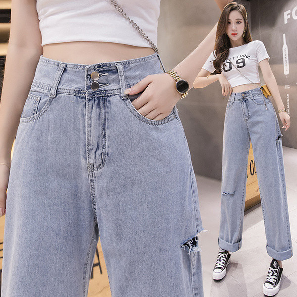 Blugi casual dama - model larg cu talie inalta