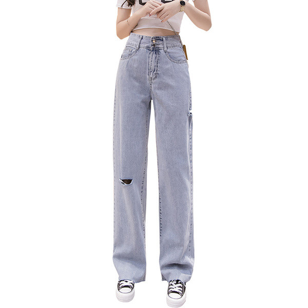 Blugi casual dama - model larg cu talie inalta