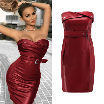 Rochie de dama eleganta din piele cu curea in patru culori