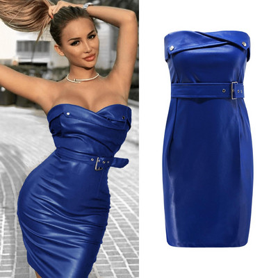 Rochie de dama eleganta din piele cu curea in patru culori