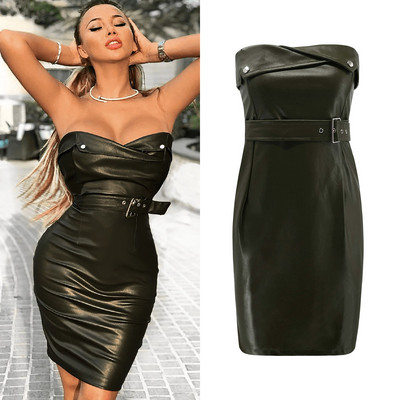 Rochie de dama eleganta din piele cu curea in patru culori