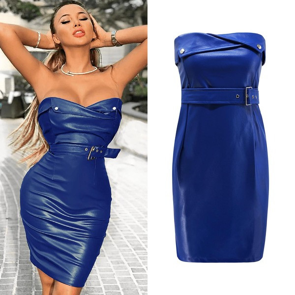 Rochie de dama eleganta din piele cu curea in patru culori