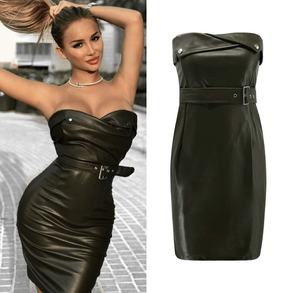 Rochie de dama eleganta din piele cu curea in patru culori