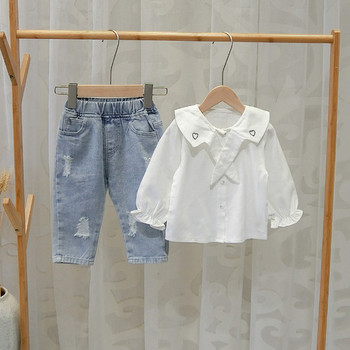 Нов модел модерна детска риза в бял цвят за момичета