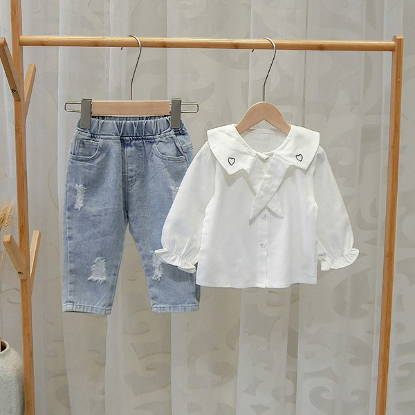 Camasa moderna pentru copii model nou alb pentru fete