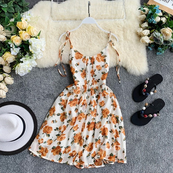 Rochie de dama cu bretele subtiri si model floral