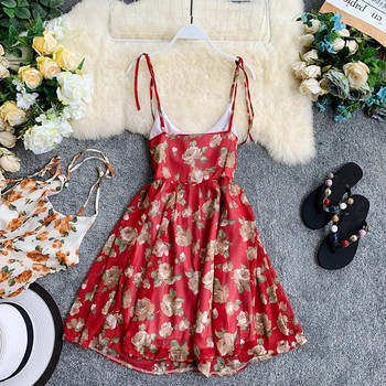 Rochie de dama cu bretele subtiri si model floral