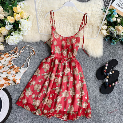 Rochie de dama cu bretele subtiri si model floral