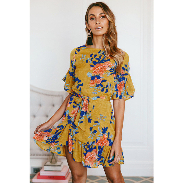 Rochie de dama cu model floral in patru culori