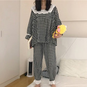 Pijamale de damă în carouri în două părți alb-negru