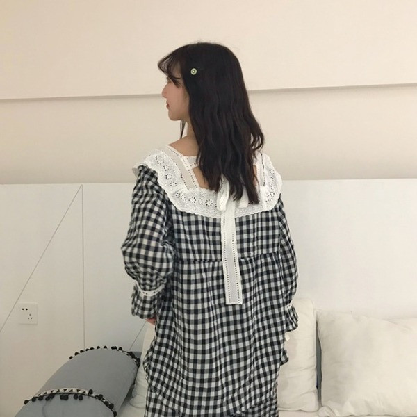 Pijamale de damă în carouri în două părți alb-negru