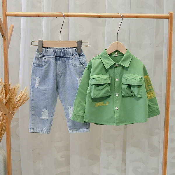 Cămașă casual pentru copii în verde și galben pentru băieți