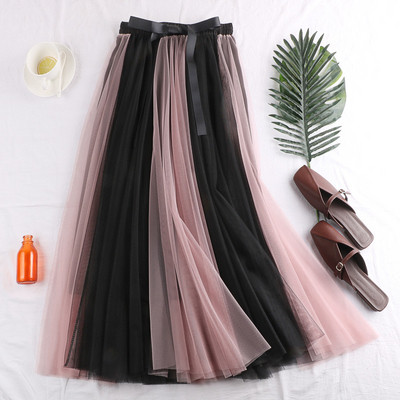 Fusta lunga de dama moderna in mai multe culori cu tul