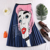 Fusta de dama plisata in doua culori cu talie inalta