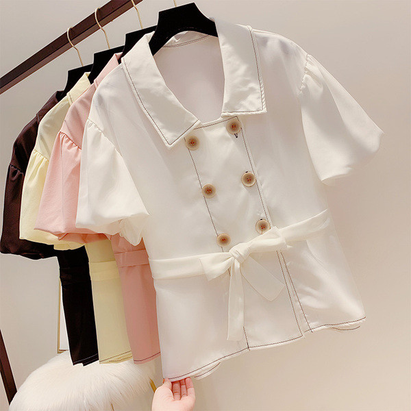 Cămașă de damă cu nasturi și mâneci scurte în patru culori